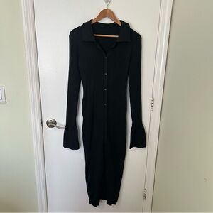 Elegant Black Button-Down Ribbed Maxi Dress – Size Small